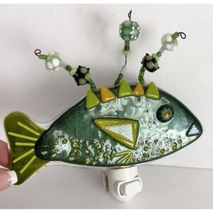 Funky Fused Glass Fish Night Light Beaded Art Lamp Whimsical Retro Decor Artsy